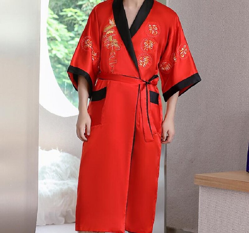 Camisón Tang de satén de doble cara para hombres y mujeres, estilo chino, alta calidad, bordado de dragón, albornoz, pijamas para el hogar, gran oferta, nuevo