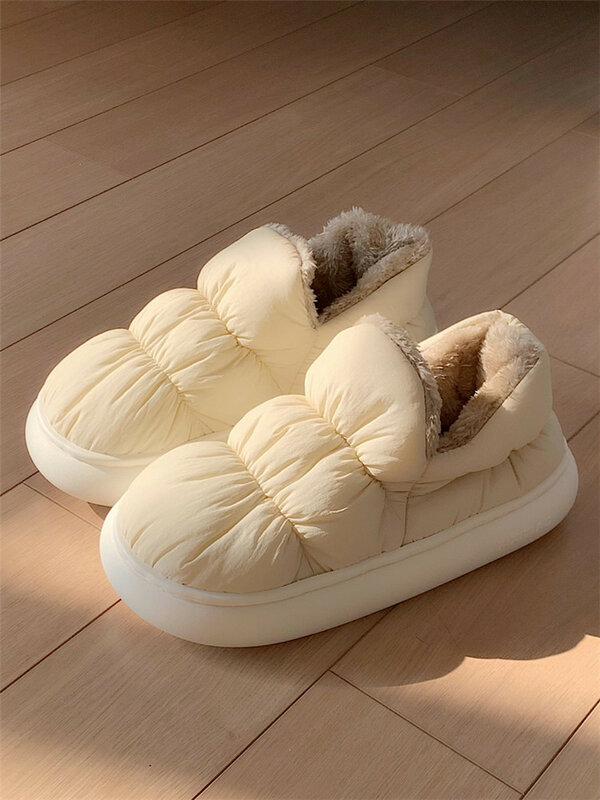 Wrap Heel Warm Cotton Slippers For Men And Women Outside In Winter Couple Ins Anti-skid Thick Sole Home Slipper