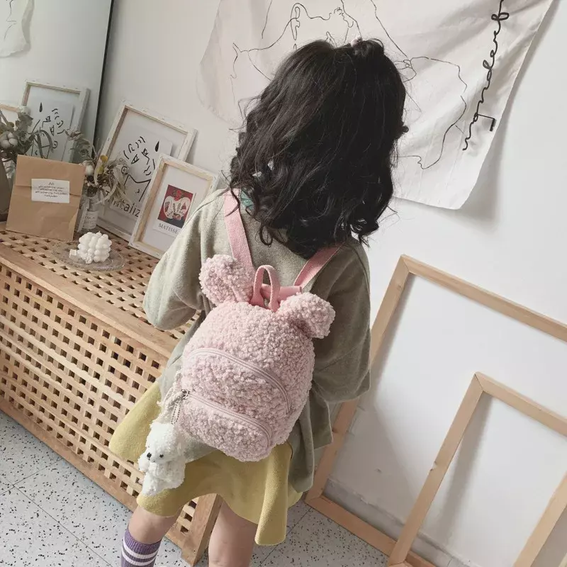 Domba mewah ransel anak-anak anak perempuan kartun Kawaii mewah tas ransel siswa lucu bayi kelinci hewan ransel selempang tas