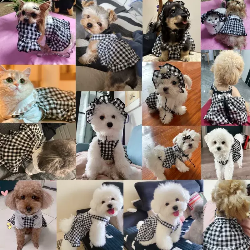 Pakaian anjing musim panas hewan peliharaan mewah kotak-kotak bergaris rok Suspender topi rompi Set Gaun anak anjing Chihuahua Bichon Yorkie kostum anjing 2024