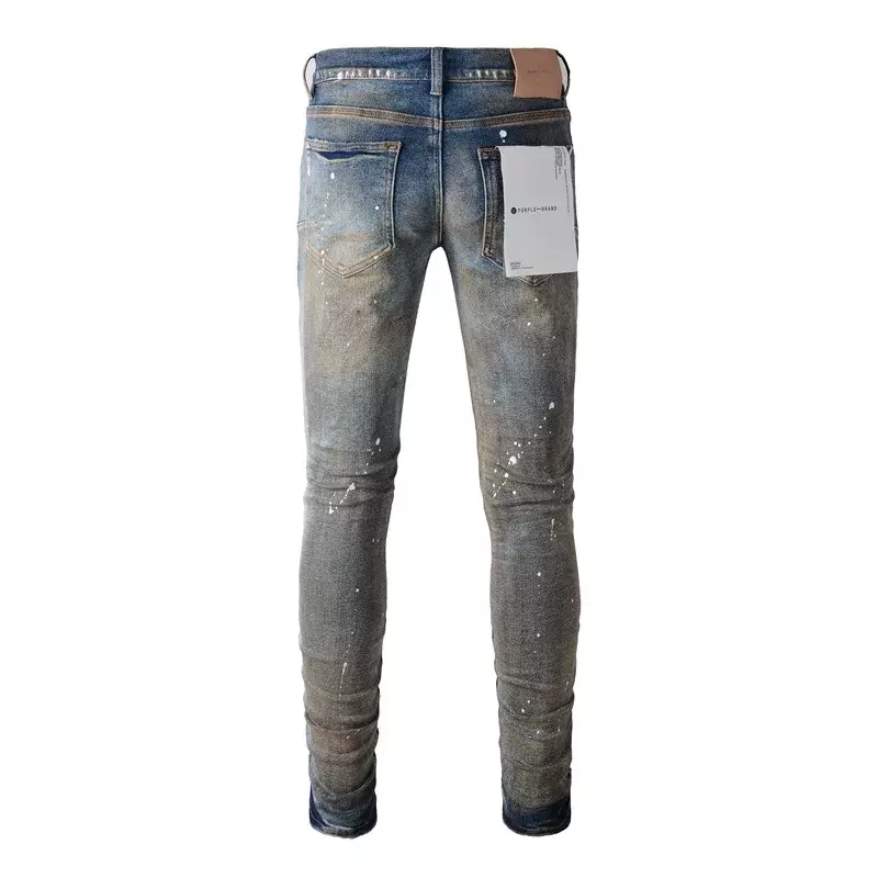 Jeans roxo de alta qualidade com furos angustiados, marca Jeans, moda, reparo, baixo crescimento, Skinny Denim Pants