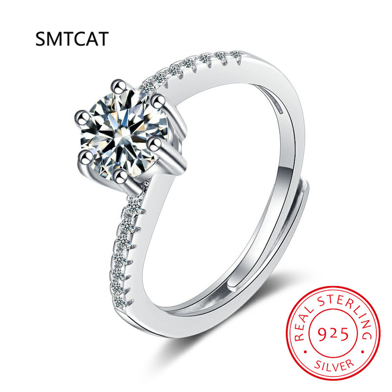 1ct Moissanite Diamond Rings Wedding Band for Women 925 Sterling Silver with Plated White Gold Engagement Ring