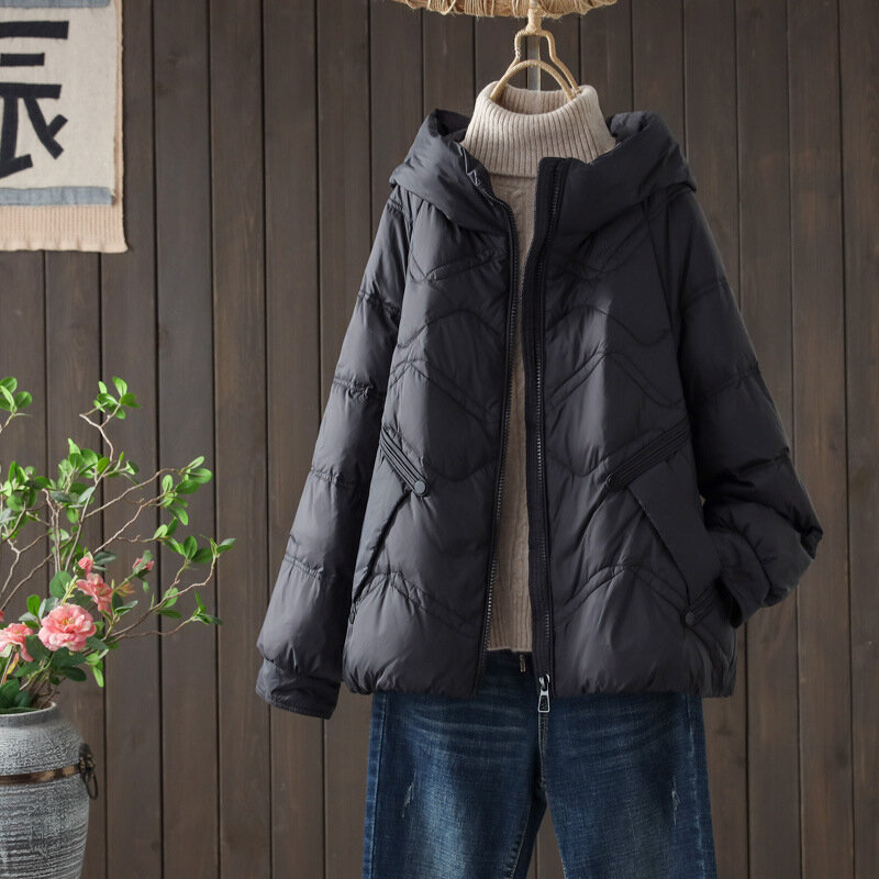 Inverno caldo piumino d'anatra donna Oversize Casual autunno tasca Basic giacche con cappuccio