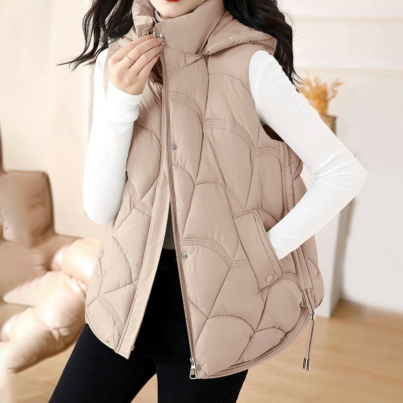 여성용 후드 조끼 코트, 한국 루즈 두꺼운 겨울 민소매 재킷, 여성 캐주얼 단색 조끼 2023