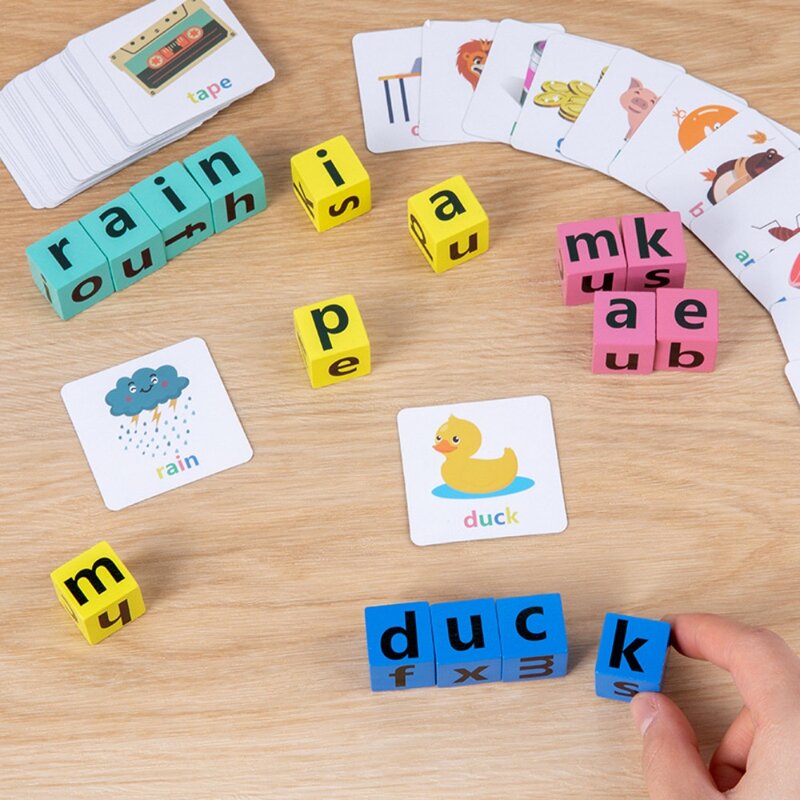 알파벳 철자 맞추기 게임, 영어 단어 카드 퍼즐 게임, 나무 글자 학습 카드, 철자 블록