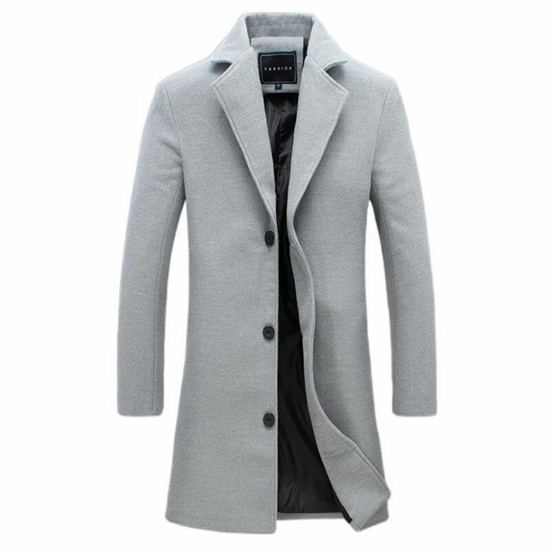 ขนสัตว์ Overcoat Coat Outwear ยาว Trench Coats แจ็คเก็ตสไตล์ Elegant เสื้อโค้ทยาวเสื้อเสื้อขนสัตว์ฤดูหนาว Slim Men เสื้อ
