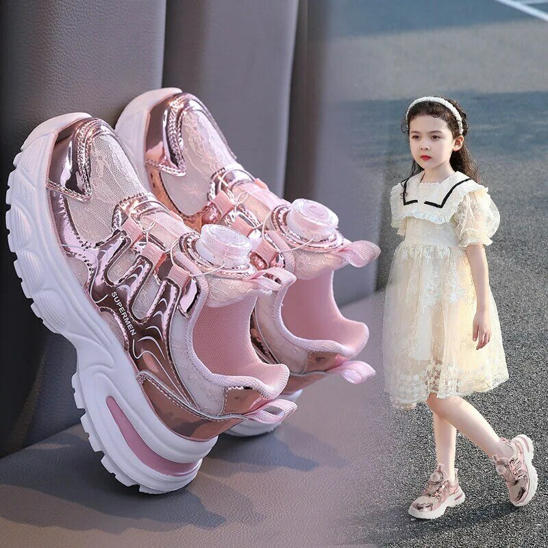 Детская обувь для девочек, летние Детские теннисные кроссовки для девочек, дышащая сетчатая обувь с легкой розовой подошвой