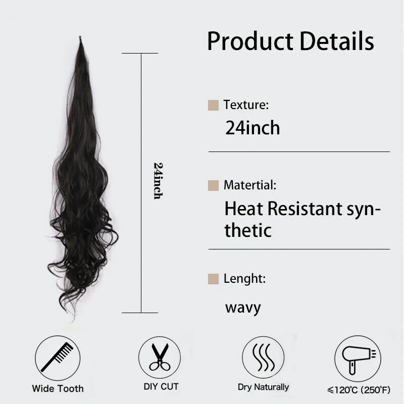 24inch Long Pony Tail Hair Extensions Flexible Wrap Around Blonde Fake Hair Ponytail Hairpieces for Women Synthetic False Hair