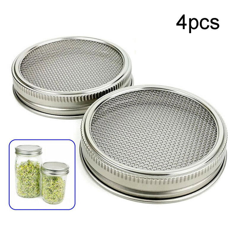 4Pcs/Set Sprouting Lids 304 Stainless Steel Filter Mesh Cover Screen Strainer For Wide Mouth Germinator Straine Jars