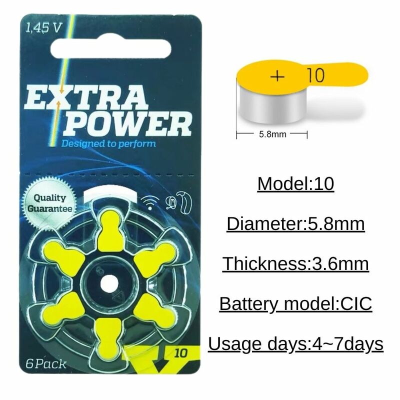Box mit zusätzlichen Hörgeräte batterien Größe 10 a10 10a 1,45 v gelb pr70 Zink luft (60 Batterie zellen)