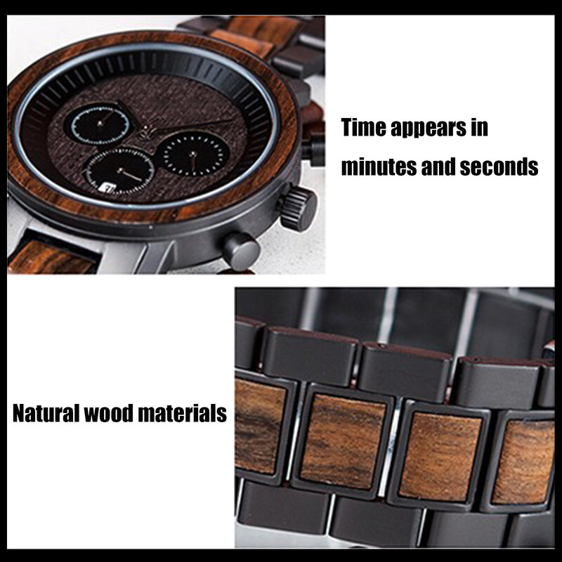 Męski drewniany zegarek wielofunkcyjny biznesowy analogowy wyświetlacz kwarcowy zegarek z kalendarzem, najlepszy prezent na walentynki/Boże Narodzenie