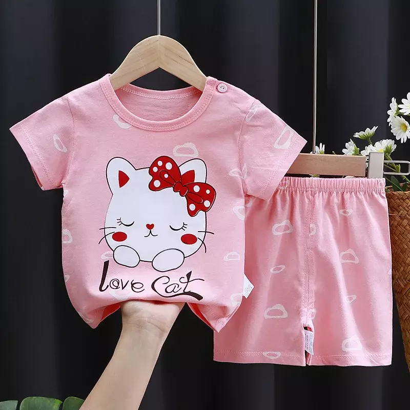 Disney Set pakaian bayi perempuan, baju anak perempuan katun lengan pendek kartun Minnie, musim panas, untuk anak 0-3 tahun
