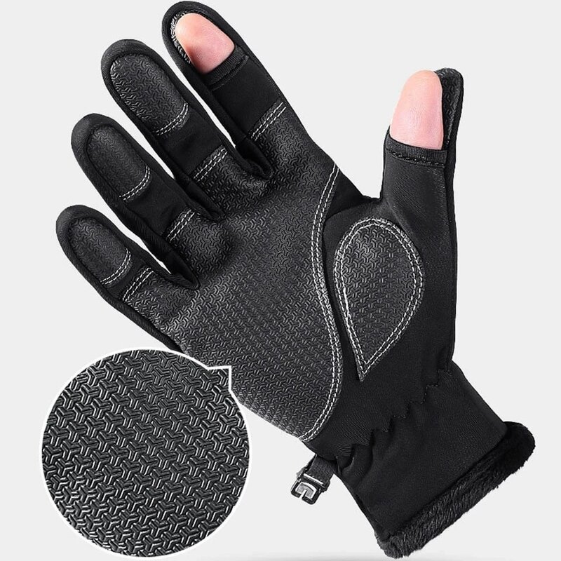 Водонепроницаемые зимние перчатки для рыбалки, ветрозащитные мужские и женские перчатки с откидной крышкой и двумя пальцами, бархатные теплые защитные перчатки для рыбалки