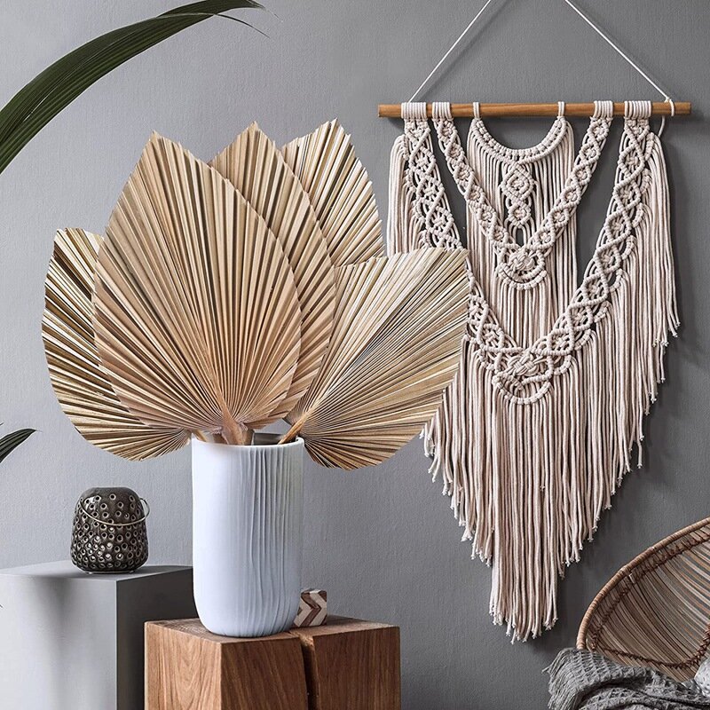 5Pcs Natural Dried Palm Leaves Tropical Dried Palm Fans Boho Dry Leaves Decor For Home Kitchen Wedding