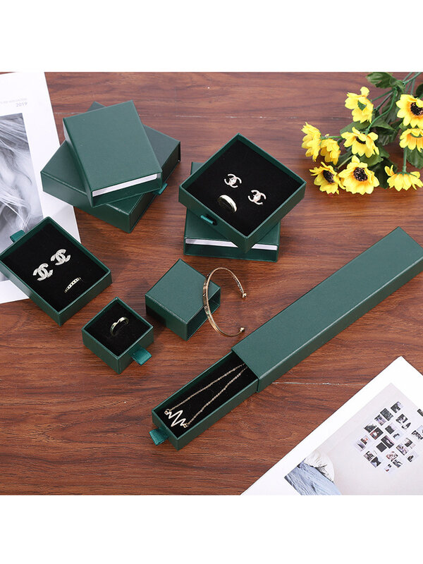 Scatola del cassetto Dropshipping scatola di gioielli verde scuro scatola di imballaggio della collana del braccialetto scatola di immagazzinaggio dei gioielli di spedizione gratuita