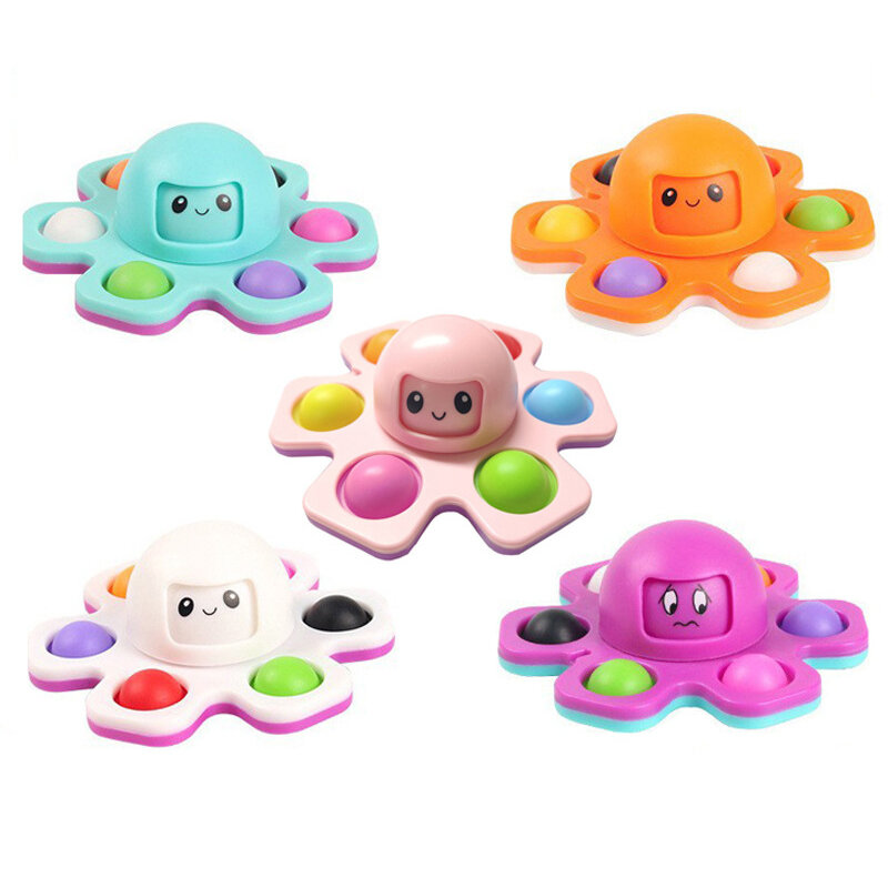 3IN1 Flip Octopus Poppit Toy Finger Spinner Toys Anti Stress Hand Fingertip Gyro Push Bubble Pop Change Face Poppit Toy Sensory