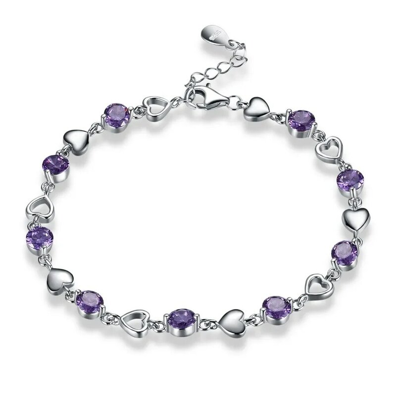 Pulsera de corazón de piedra de circonita con purpurina TGB02 para mujer, joyería de plata de ley 925 para boda