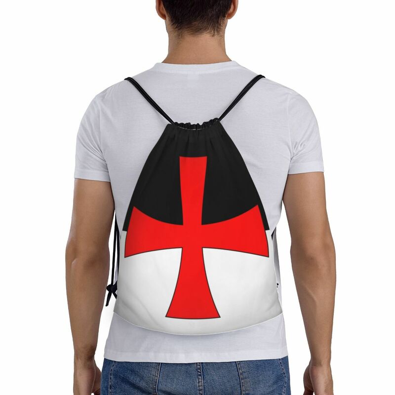 Knights Templar 깃발 드로스트링 백팩, 여성 남성, 경량 중세 전사 크로스 체육관 스포츠 배낭, 요가용 가방