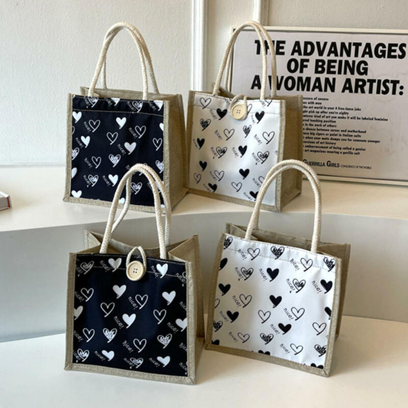 ISKYBOB-Bolso de compras ecológico para mujer, bolsa de mano de lino con botón, de gran capacidad, informal, para regalo, 2023