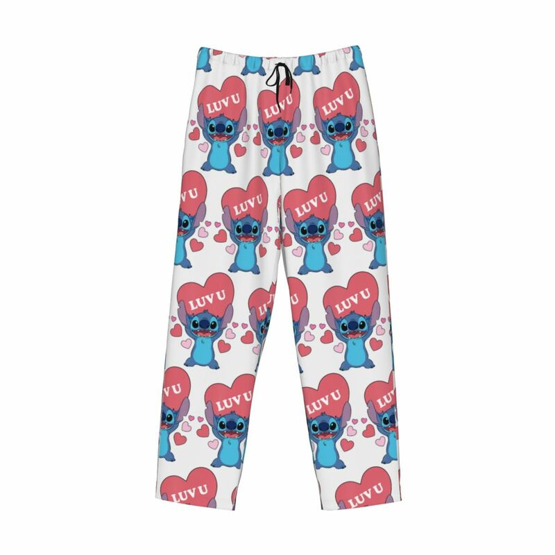 Niestandardowy nadruk Mężczyźni Stitch Love You Heart Style Pattern Spodnie od piżamy Bielizna nocna Spodnie do spania z kieszeniami