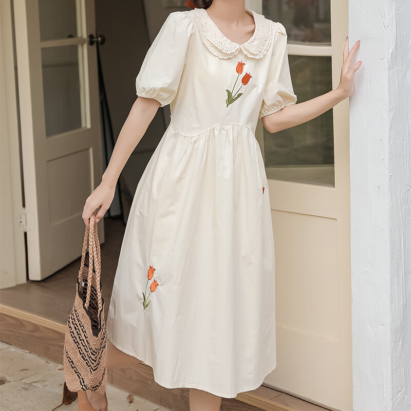 Mori girl solid vestidos New summer fashion short sleeve women vintage dress