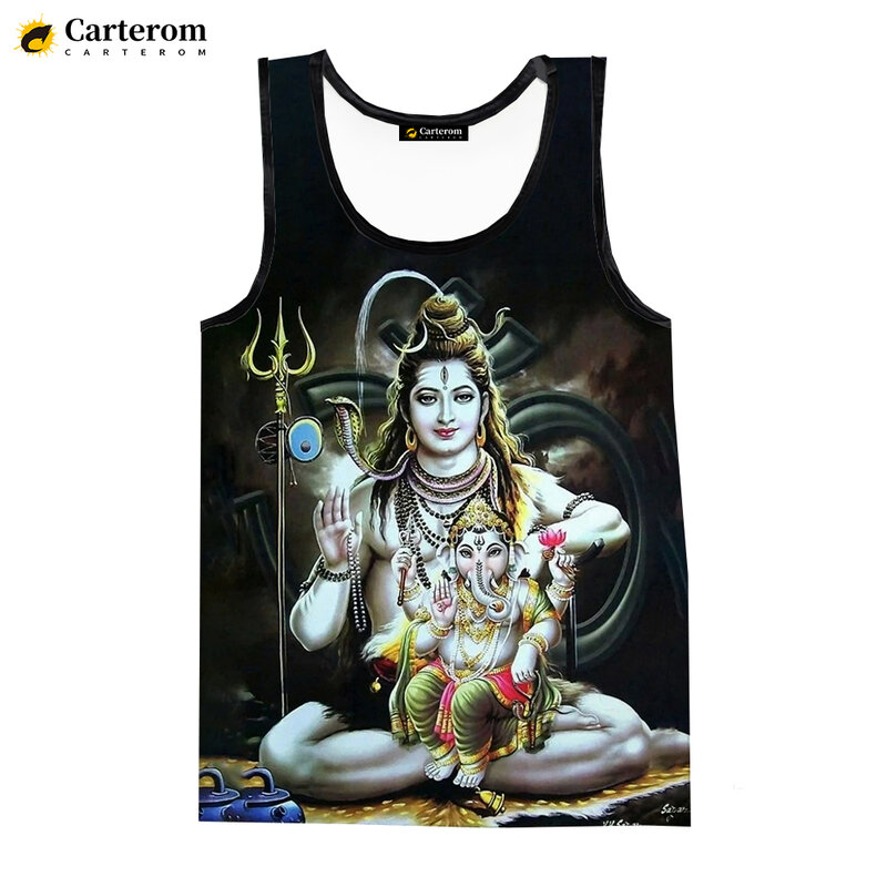Tank Top Gambar Cetak Digital 3D God Hindu God Lord Siwa Kaus Rompi Mode Pria Wanita Singlet Tanpa Lengan Ukuran Besar Keren
