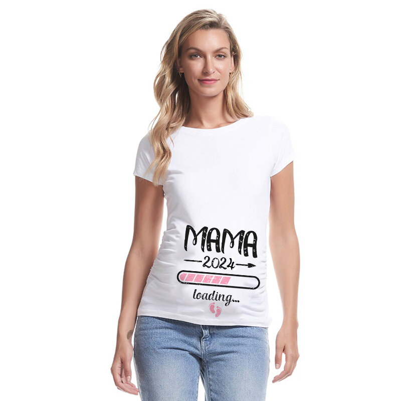 2024 nuovo papà + mamma + bambino stampato nero maternità t-shirt annuncio di gravidanza moda top Tee coppia maglietta incinta