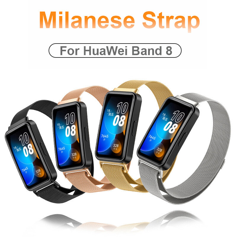 สายรัดข้อมือโลหะสำหรับ Huawei Band 8 9, สายรัดข้อมือพร้อมเคส TPU ป้องกันหน้าจอสายนาฬิกาแม่เหล็ก Milanese