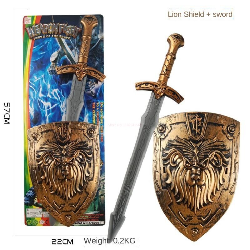 Children's Toy Weapon Shield Sword Hand Stage Performance Ancient Costume Acting Props Cosplay Accessories Plastic Safety Toys