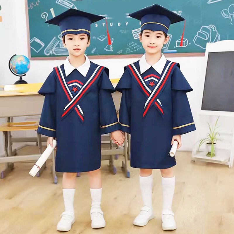 2024 Neuankömmling Abschluss feier Kleid Insignien Kappe 2 stücke Kindergarten Grundschule Junior High School Studenten Uniform