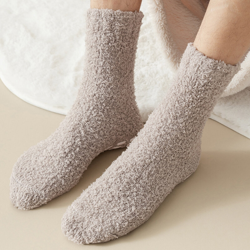 Утолщенные женские зимние теплые шерстяные носки однотонные Повседневные Плюшевые сохраняющие тепло носки для сна коралловые пушистые теплые чулки для ног