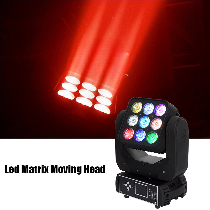 Mini Led Matrix Moving Head 9Pcs 10W RGBW 4 IN1 Led Beam ซักล้างหลอดไฟหน้าหมอก Stage DIsco Party KTV งานแต่งงาน