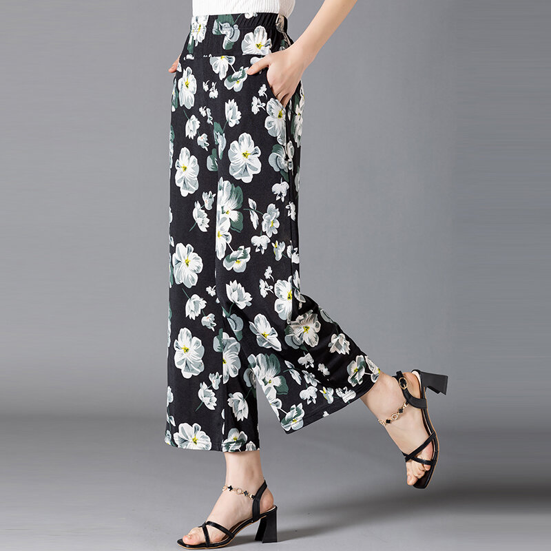 Summer Wide Leg Pants Women Vintage Pants 2022 Korean Casual Bohemian Ankle-Length High Waist Trousers with Sashes Loose Bottoms