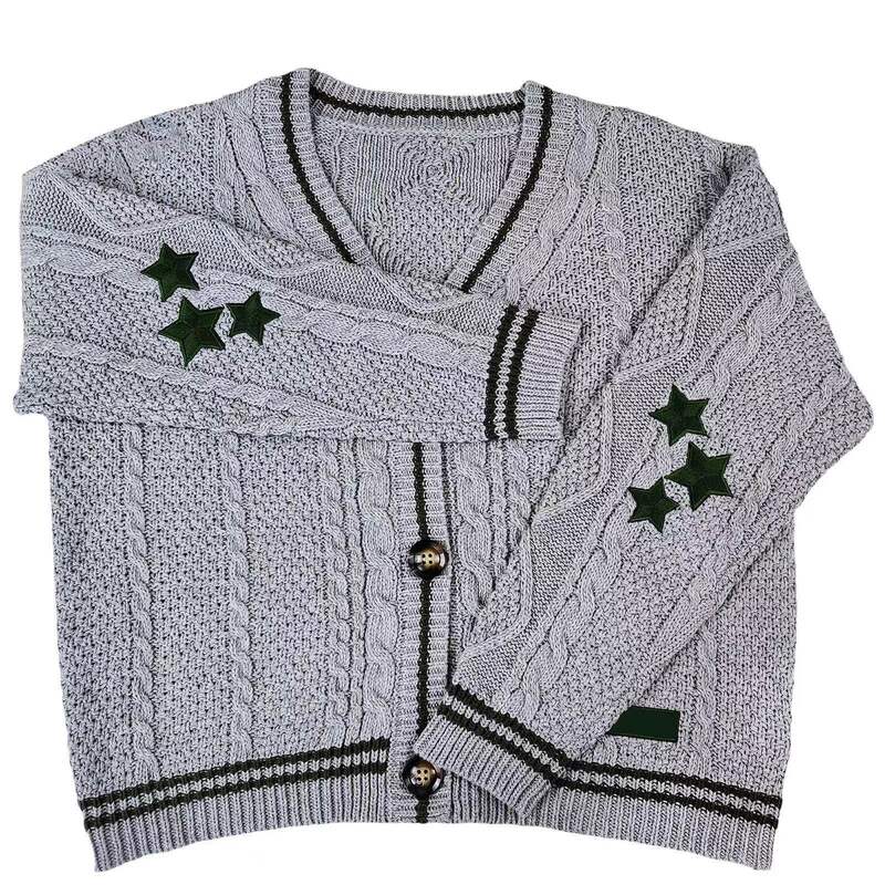 SUSOLA Women Autumn V Neck Long Sleeve Star Embroidery Knitted Cardigan Ladies Casual Loose Single Breasted Gentle Sweater