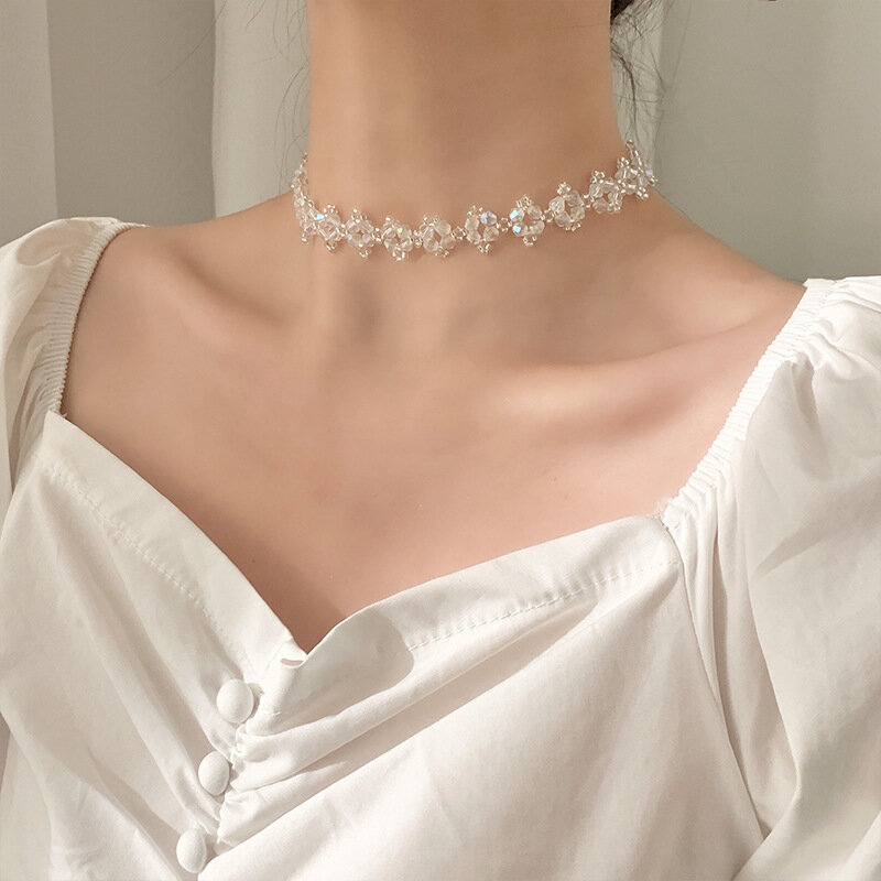Niche Luxury Crystal Necklace Shiny Rhinestone Female Temperament Simple High-end Choker Brand Design Short Necklace Pendant