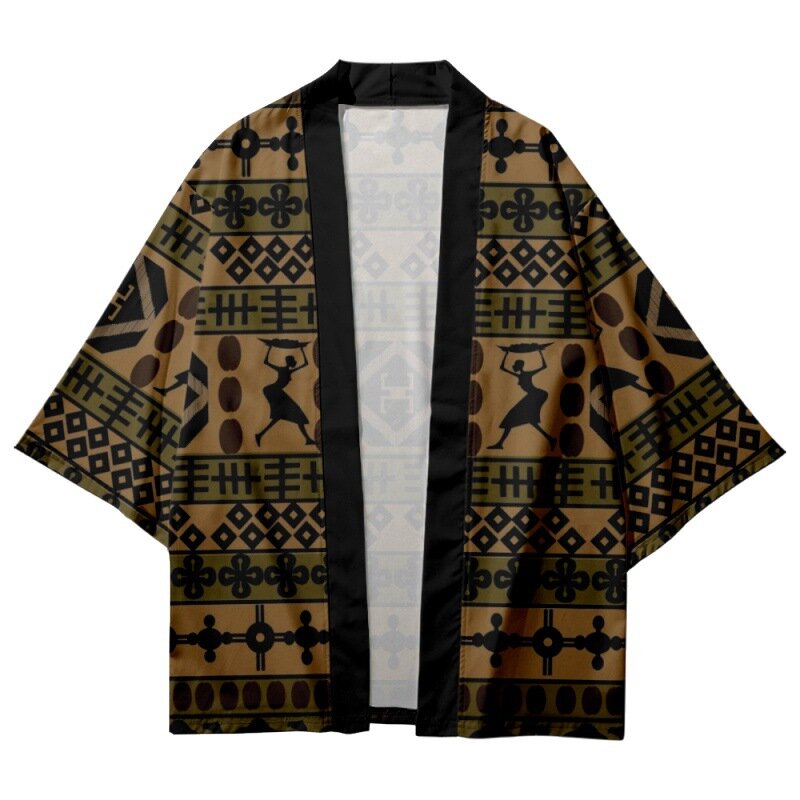 Cárdigan Kimono Harajuku para hombre y mujer, pantalones recortados, holgados, estilo japonés, con estampado folclórico Simple, Cosplay, Yukata