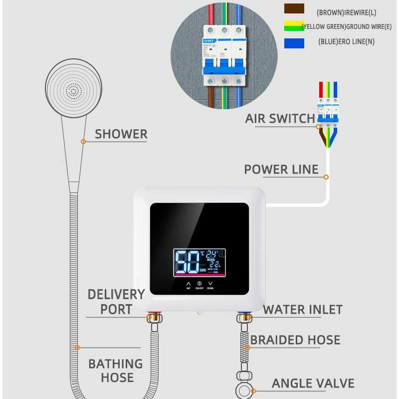 5500W 7500W Tankless Instant Electric Water Heater with Touch Panel Remote Control for Kitchen Bathroom Accessory 220V / US 110V