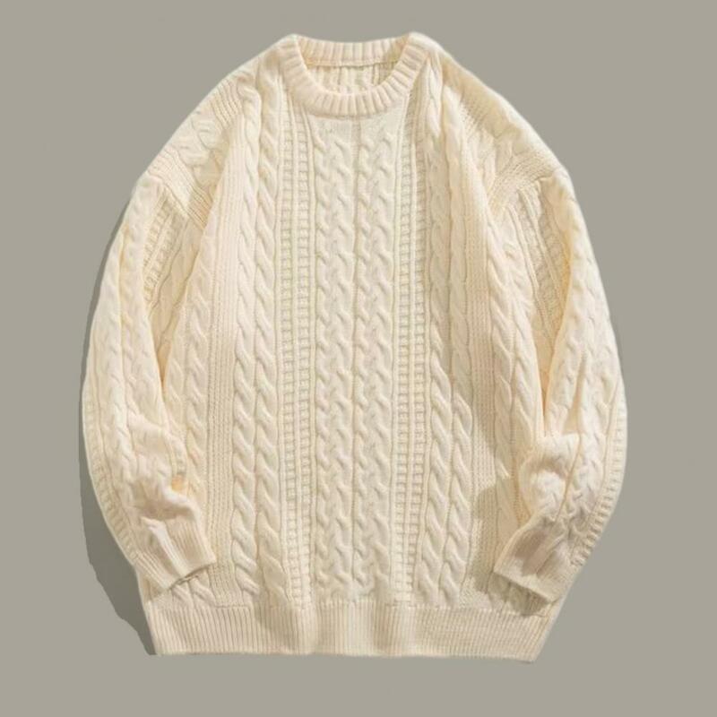 남성용 단색 니트 스웨터, 탄력있는 라운드 넥, 긴팔, 부드럽고 따뜻한 풀오버, 가을, 겨울