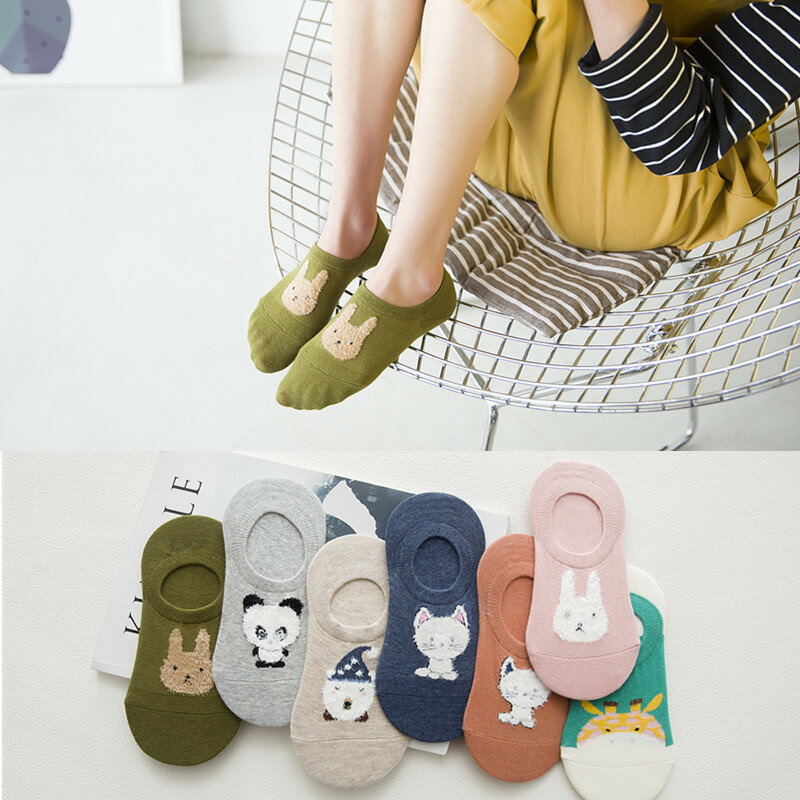 Новые весенне-летние тонкие японские милые носки-лодочки с мультяшным рисунком