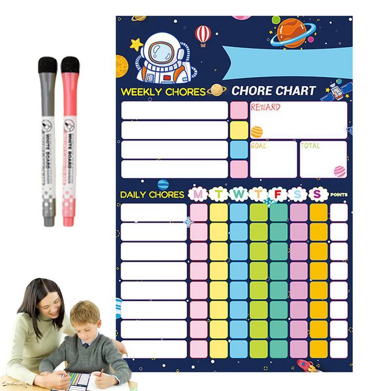 Tabla de tareas de borrado en seco con 2 marcadores, tabla de Planificador de actividades con calendario, autoclasificación, accesorios escolares y de oficina