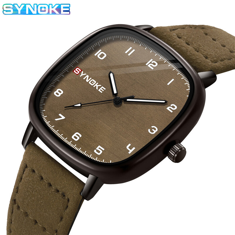 SYNOKE-Montre Militaire de Luxe pour Homme, Mouvement à Quartz, Bracelet en Cuir, Horloge Business, 40mm