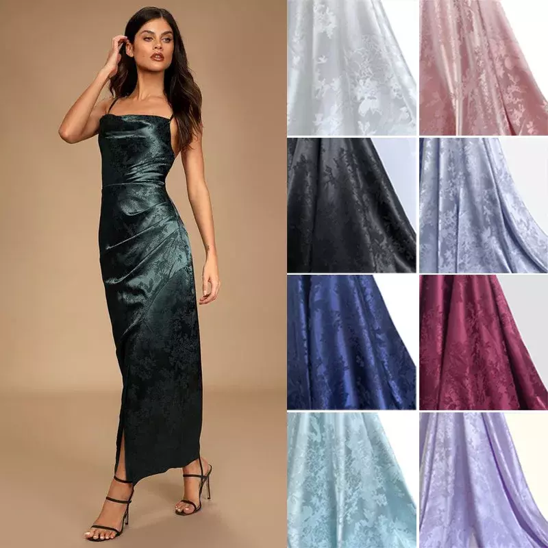 Жаккардовый атлас, Цветочная парча, ткань с мягкой шелковой текстурой для платья или обивки