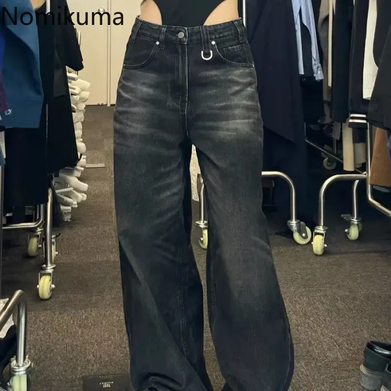 Nomikuma Pantalon Femme Thu Đông Ống Rộng Cao Cấp Rời Quần Lửng Jeans Nữ Vintage Thời Trang Đường Phố Harajuku Pantalon Pour Femme