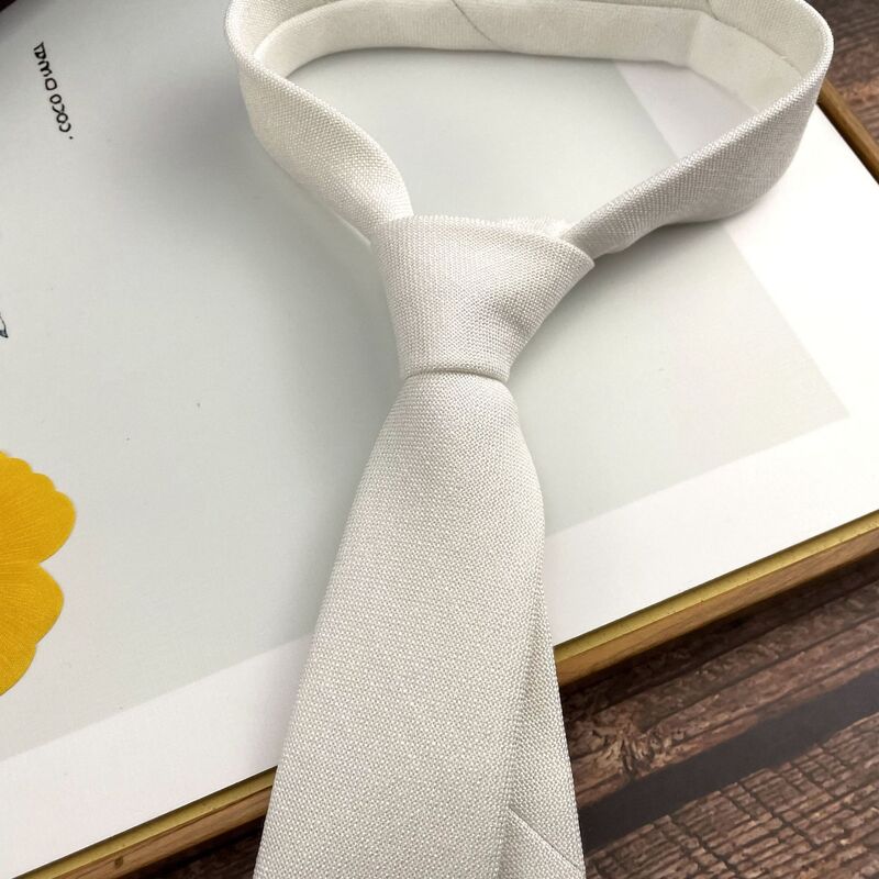 6CM dasi putih padat untuk pria wanita kasual gaya kuliah kemeja setelan aksesoris Linen katun lembut dasi leher trendi Carvat