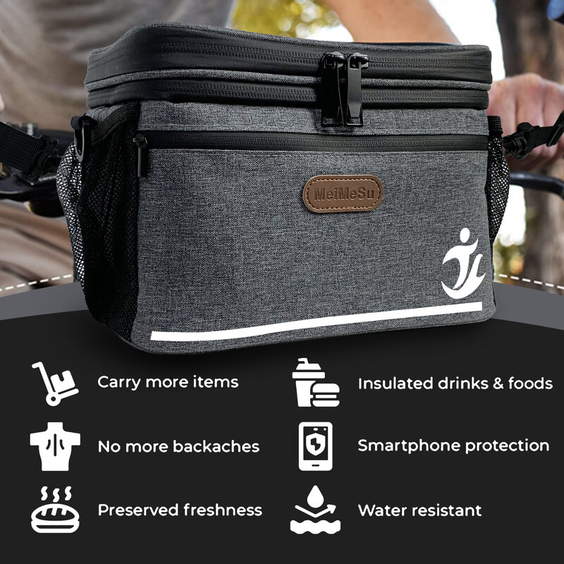 Cycling Bag Outdoor Sport Bag Insulated Lunch Box Handbag Leakproof Thermal Cooler Tote Bike Handlebar Bag for Men and Women 6L