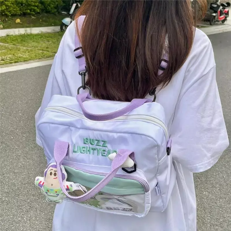 Disney-Buzz Lightyear Bolsas tiracolo para senhoras, lona de anime bonito dos desenhos animados, bolsa de ombro casual de grande capacidade