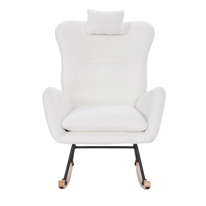White Teddy Upholstered Nursery Rocking Chair - Cozy and Stylish Furniture for Living Room and Bedroom