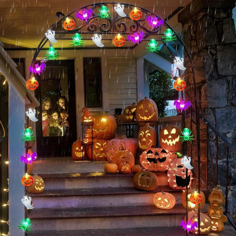 Decoração de Halloween Luz, Spider String Lights, Controlo Remoto, Impermeável, 8 Modos, Operado a Bateria, Bat, Aranha