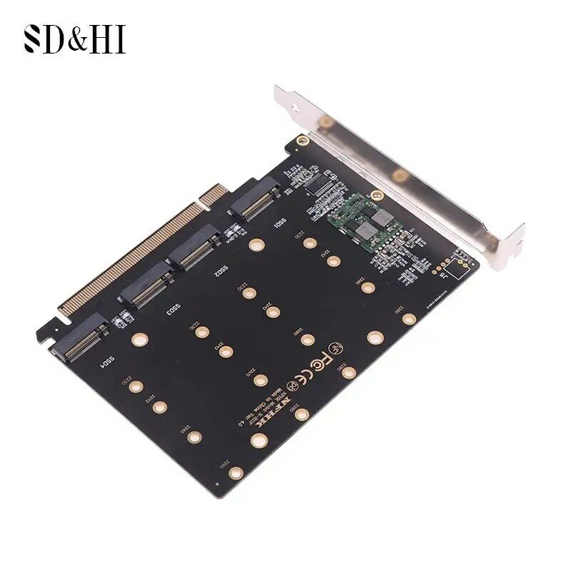 1 Set 4 Port M.2 NVMe SSD To PCIE X16M Key Hard Drive Converter Reader Expansion Card, 4 X 32Gbps Transfer Speed (PH44)