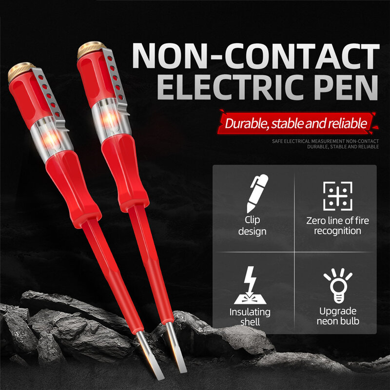 Lápis de teste indicador de tensão, testador elétrico caneta, lâmpada de néon, isolamento sem contato, chave de fenda, 100-500V, B07